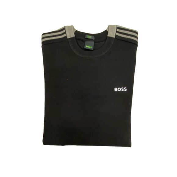 NWT Hugo Boss Men's Color Blocked Cotton Blend Sweater Striped Logo Black S-XXL - Picture 2 of 5